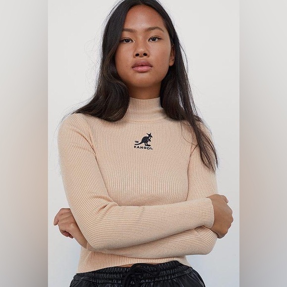 KANGOL by H&M Ribbed Mockneck top - beige - size S - Picture 5 of 8